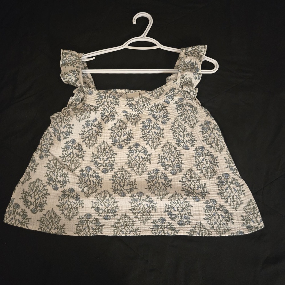 Rachel Zoe Tank Top Womens Medium White Blue Floral Ruffle Strap Cotton Camisole